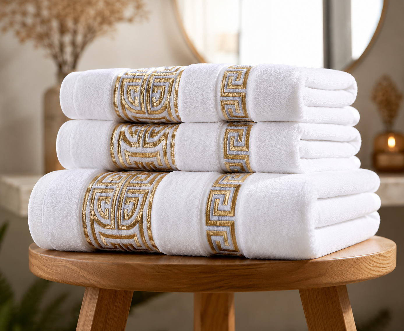 Serviette de Bain Luxueuse avec Broderie Dorée – Collection Athéna