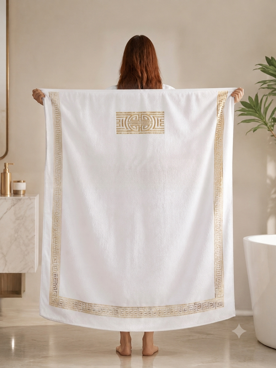 Serviette de Bain Luxueuse avec Broderie Dorée – Collection Athéna