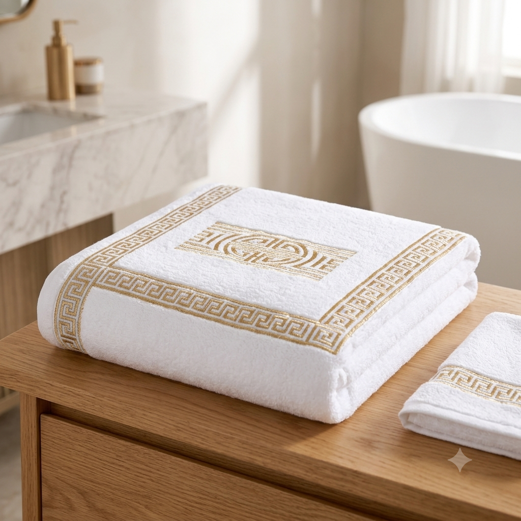 Serviette de Bain Luxueuse avec Broderie Dorée – Collection Athéna