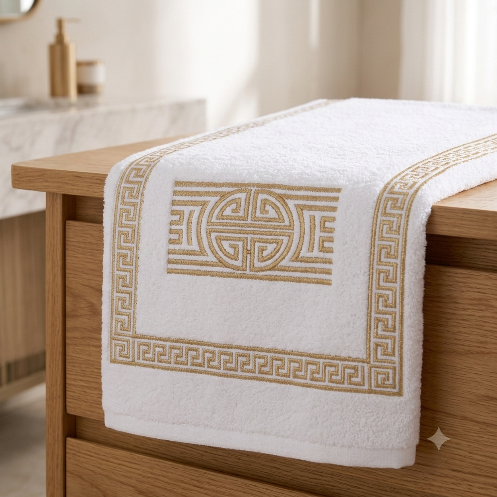Serviette de Bain Luxueuse avec Broderie Dorée – Collection Athéna
