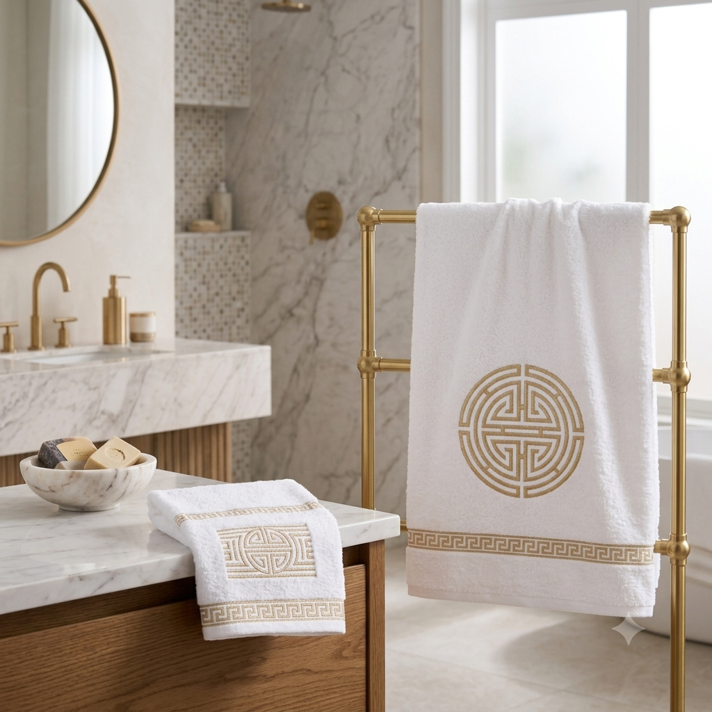 Serviette de Bain Luxueuse avec Broderie Dorée – Collection Athéna