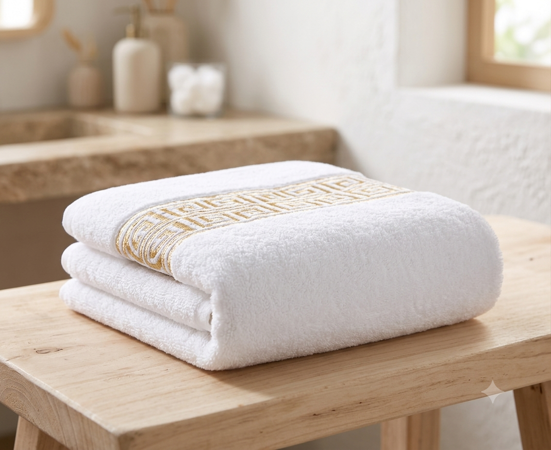 Serviette de Bain Luxueuse avec Broderie Dorée – Collection Athéna