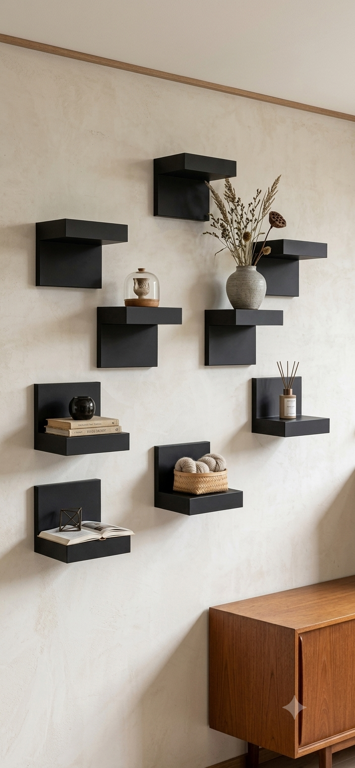 Lot de Mini Étagères Murales Flottantes – Noir Mat Minimaliste