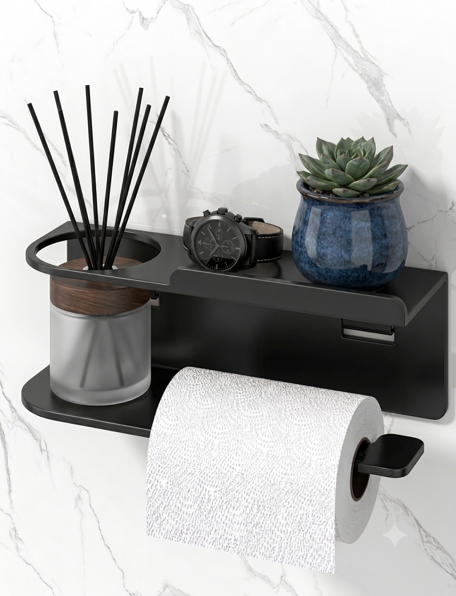 Support Mural WC avec Dévidoir & Emplacement Diffuseur – Sans Perçage